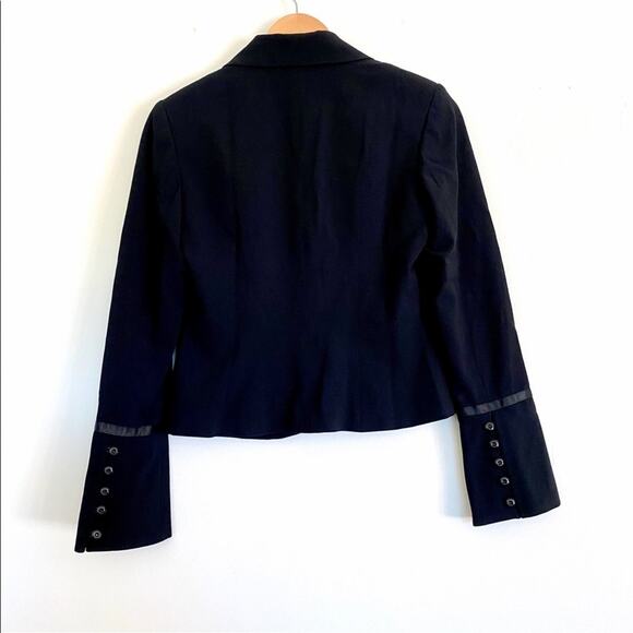 Bisou Bisou blazer size 8 bell sleeve button front cropped career office black - Picture 3 of 8